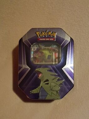 Pokemon Purple and Green Tyranitar Trading Card Game Tin